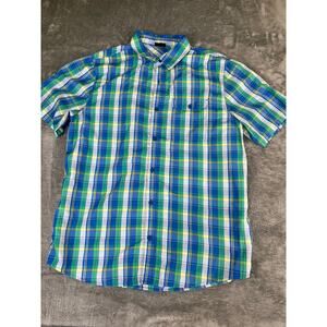 Men’s Koppen Large Blue Green Yellow Plaid Short-Sleeve Shirt – Excellent